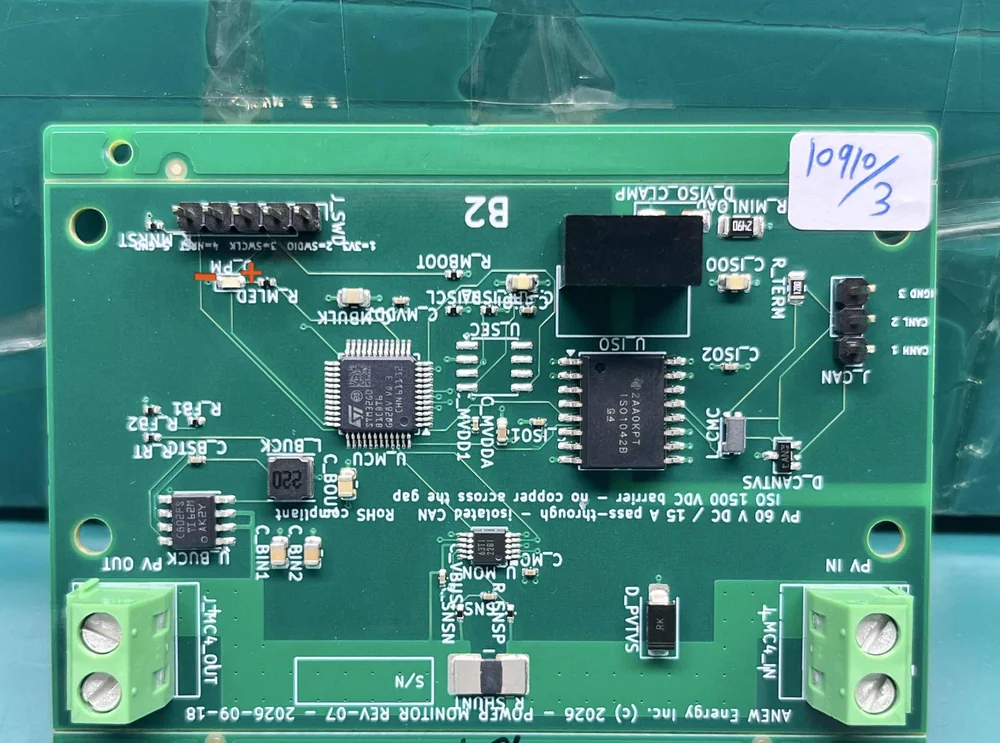 e-Cube B2 power monitor board REV-07, assembled prototype, with isolated CAN